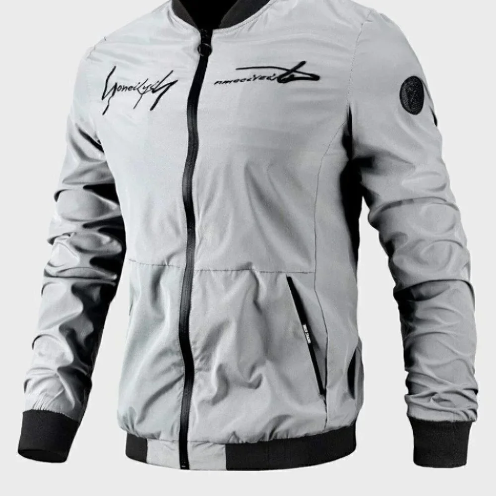 Gray Casual Men's Bomber Jacket